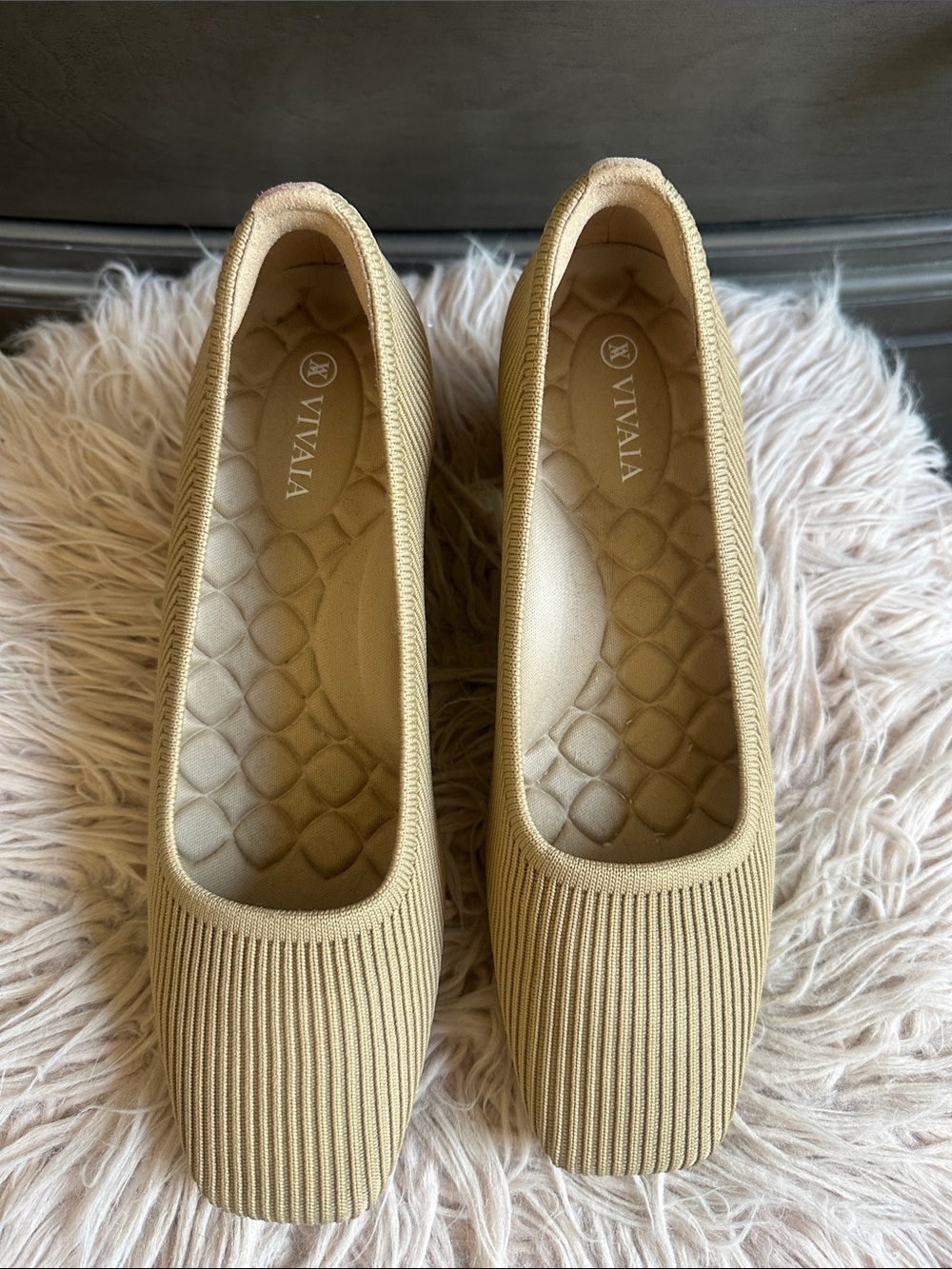 VIVAIA Women’s Beige Knit Ballet Flats - Sustainable Everyday Comfort